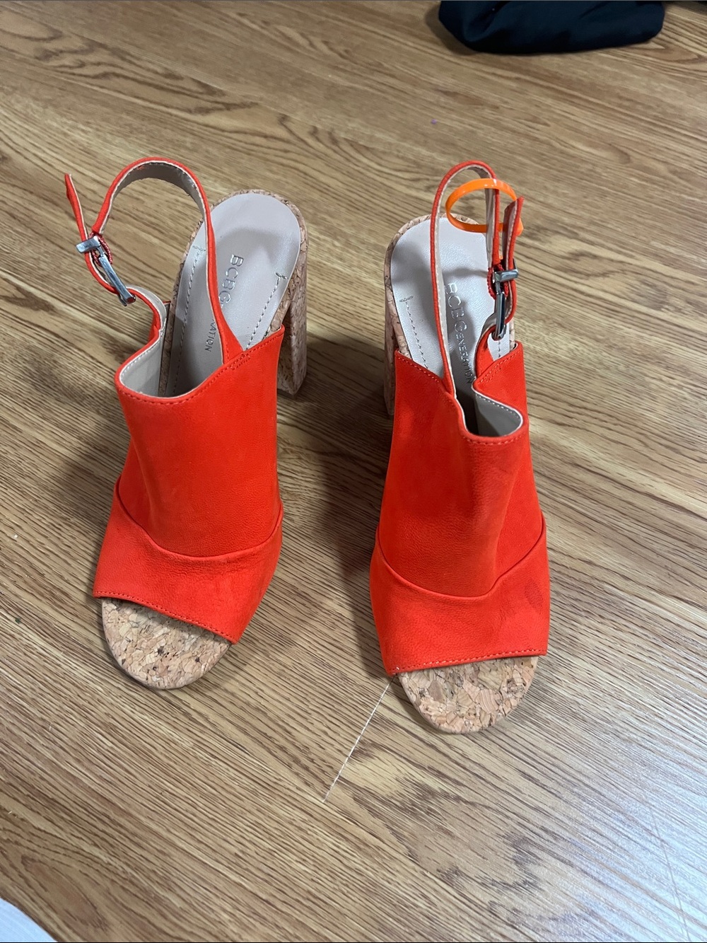 b.o.c. Bright Orange Suede Cork Block Heel Slingback Sandals